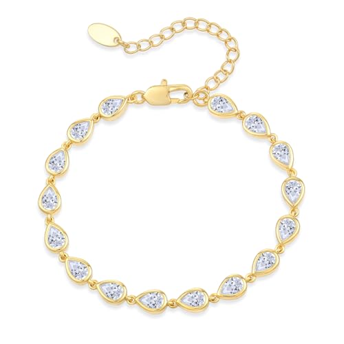 Bracelet for Women, Gold Plated 5A Cubic Zirconia Bracelets Adjustable Teardrop Square Triplet April Birthstone Jewelry - color: teardrop-gold palated