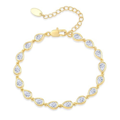 Bracelet for Women, Gold Plated 5A Cubic Zirconia Bracelets Adjustable Teardrop Square Triplet April Birthstone Jewelry - color: teardrop-gold palated
