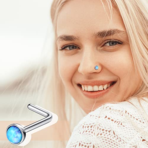 18 Pcs Dangle Nose Ring L Shaped Dangling Nose Stud Nose Ring Hoop Indian Nose Piercing Jewelry with Charm - color: Silver