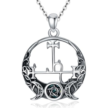 Witch Necklace 925 Sterling Silver Pentagram Triple Moon Pentacle Pendant Wiccan Pagan Jewelry Witchy Gifts for Women - style: Lilith