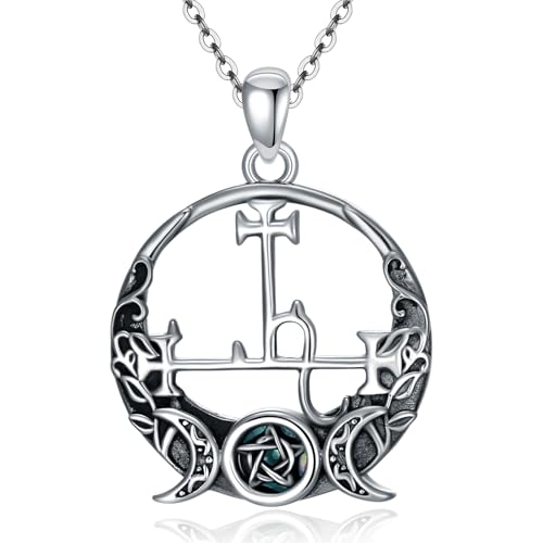 Witch Necklace 925 Sterling Silver Pentagram Triple Moon Pentacle Pendant Wiccan Pagan Jewelry Witchy Gifts for Women - style: Lilith