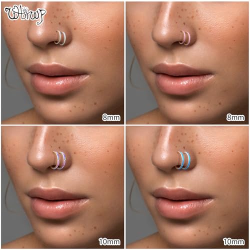 WBRWP 316L Stainless Steel Nose Hoop Rings Clicker with Zircon/Opal 14g-20g | Hypoallergenic Nose Rings Segment Clicker Lip Rings Cartilage Rook Conch Earrings Diameter 5mm-10mm - color: Silver ring with white opal -1pc pack