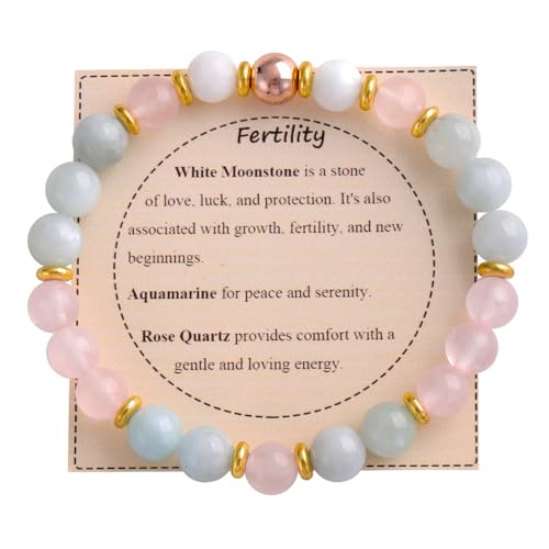 KSQS Healing Stone Bead Bracelet for Women, Natural Gemstones Balance Protection Bracelet, Spiritual Crystal Beads Bracelet Anxiety Relief with Meaning Card - color: Fertility