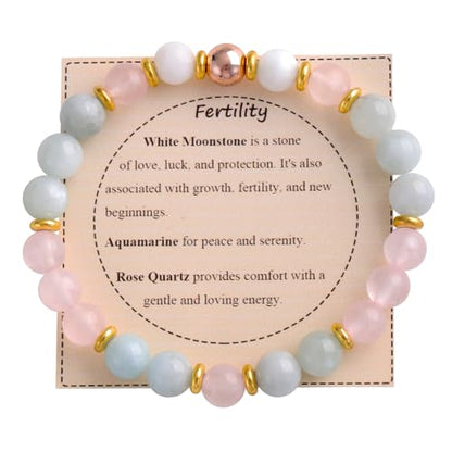 KSQS Healing Stone Bead Bracelet for Women, Natural Gemstones Balance Protection Bracelet, Spiritual Crystal Beads Bracelet Anxiety Relief with Meaning Card - color: Fertility