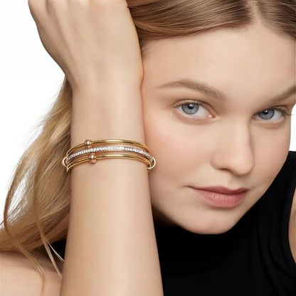 mixed metal Tri-Tone Bangles Bracelet for Women, 3/5 Pcs Stainless Steel Gold Plated Stackable Bracelet Set, Stylish Jewelry Gift - color: Gold zirconium+gold+gold, size: 72