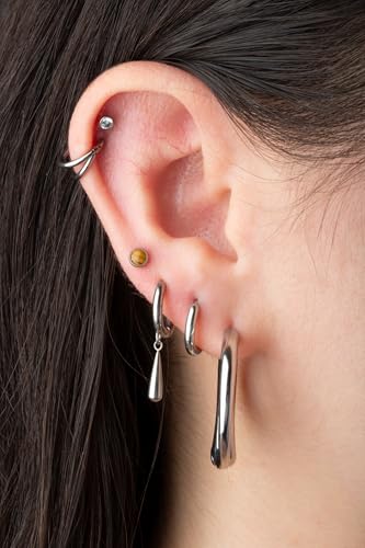 Pierced Owl 18GA ASTM F-136 Implant Grade Titanium Threadless Push-In Bezel Set Natural Stone Flat Back Stud - style: Green Onyx