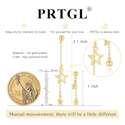 Dangle Earrings for Women - 14K Gold/White Gold/Rose Gold Plated Butterfly Heart Star Hoop Chain Long Tassel Cubic Zirconia CZ Dangle Earrings - color: Star Asymmetric