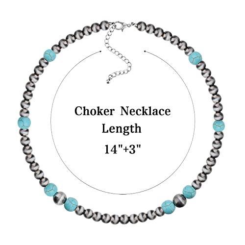 Navajo Pearl Necklace Western Jewelry for Women Cowgirl | Layered Western Necklaces Country Concert Choker Jewelry Gift - color: turquoise round bead