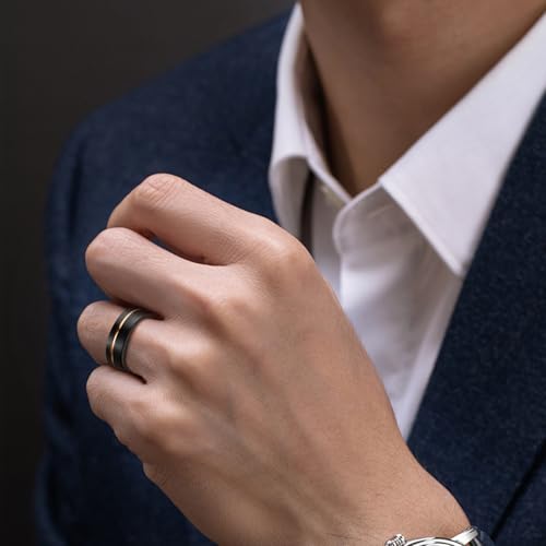 Tungsten Rings for Men 8mm Rose Gold/Blue Grooved Rose Gold and Black/Browm/Blue Two Tone Wedding Band Size 5-14 - color: Black + Rose Gold