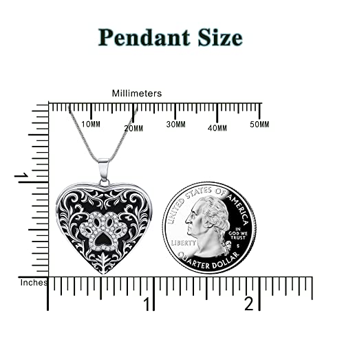 Fanery Sue Personalized Pet Locket Picture Necklace,Dog Cat Memory Gift | Custom Engraved Heart Photo Lockets Necklaces,Dog Cat Sympathy Memorial Jewelry for Women Men - color: Sliver, style: Pawprint
