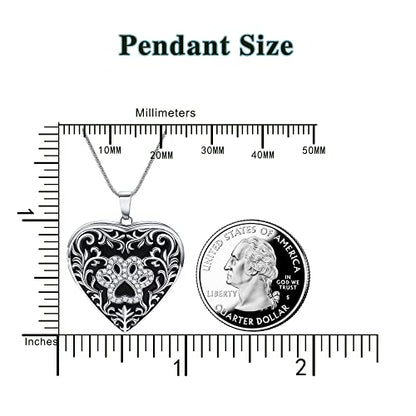 Fanery Sue Personalized Pet Locket Picture Necklace,Dog Cat Memory Gift | Custom Engraved Heart Photo Lockets Necklaces,Dog Cat Sympathy Memorial Jewelry for Women Men - color: Sliver, style: Pawprint