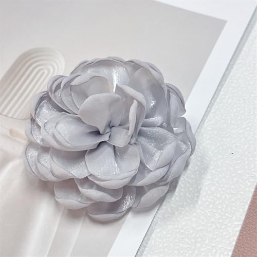 9cm Wedding Fabric Flower Brooch Pin Hair Clip for Women Men Elegant Big Camellia Rose Floral Brooches Lapel Pins Dainty Holiday Party Costume Dress Accessories Jewelry - color: Grey