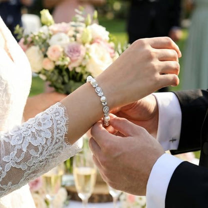 EVER FAITH Cubic Zirconia Pearl Bridal Prom Tennis Bracelet for Women | Elegant Pear CZ Wedding Jewelry Gift, for Bride Bridesmaid - style: Teardrop_Silver-Plated-Brass