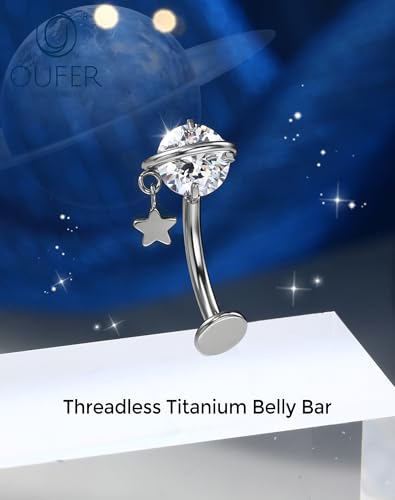 OUFER 14G Teardrop Dangle Belly Button Ring Implant Grade Titanium CZ Internally Threaded Navel Ring 10mm Bar Length Belly Piercing Jewelry Hypoallergenic Body Jewelry for Women