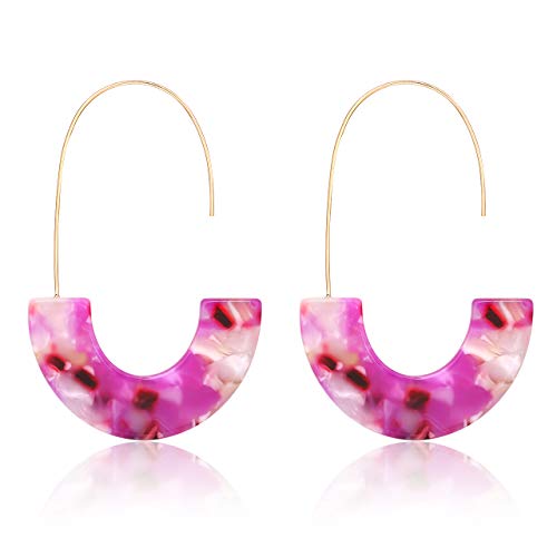 Acrylic Earrings Statement Tortoise Hoop Earrings Resin Wire Drop Dangle Earrings Fashion Jewelry For Women - color: pink