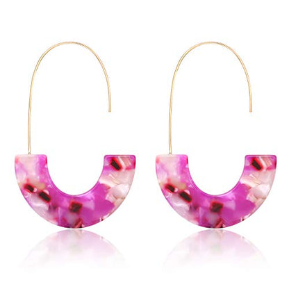 Acrylic Earrings Statement Tortoise Hoop Earrings Resin Wire Drop Dangle Earrings Fashion Jewelry For Women - color: pink