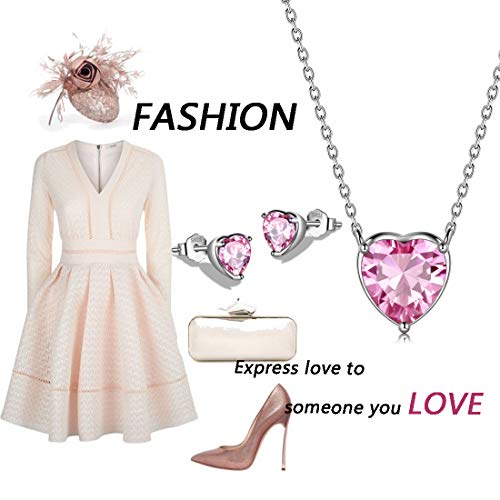 Aurora Tears Hearts Necklace Earrings Jewelry Sets - Women 925 Sterling Silver Birthstone Pendants Earrings Set Crystal Wedding Birthday Jewelry - color: J.October-set