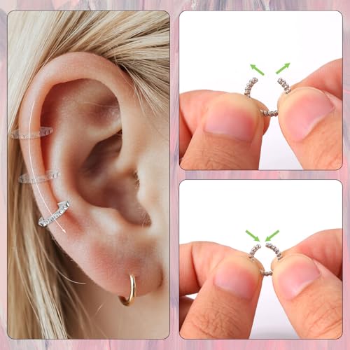 12pcs Silver Ear Cuffs Non Piercing, Alloy Non Pierced Clip on Cartilage Adjustable Stylish Fake Earrings for Women