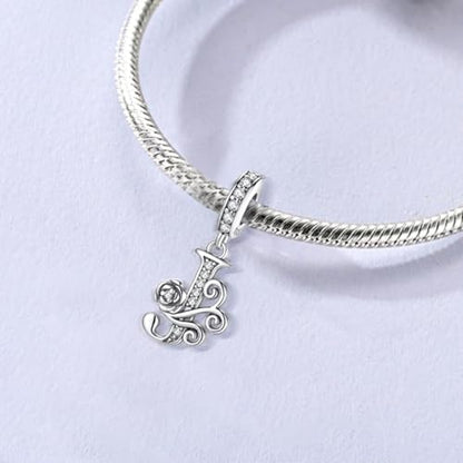 LNQOBU Complete A~Z Alphabet Charm Letter Beads, Solid 925 Sterling Silver with Cubic Stones Rose Alphabet Charm fits Pandora Bracelets Necklace Women Jewelry - color: CYT-J