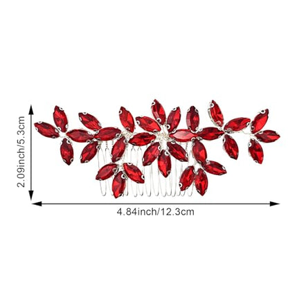 Red Wedding Crystal Hair Comb Elegant Bridal Wedding Hair Piece Teardrop Crystal Rhinestone Hair Accessories for Women Prom Party Photography - color: Red