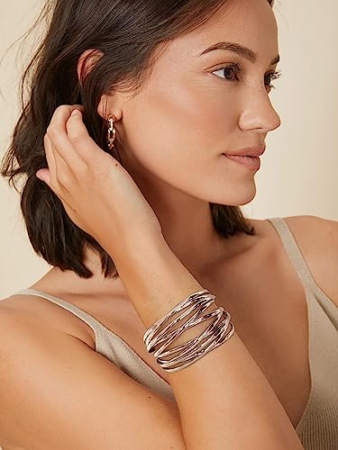 Gold Cuff Bracelet for Women Chunky Multi-layer Cross Wire Open Bracelet Hollow Wide Cuff Bracelets Adjustable Gold Open Cuff Bangle Bracelet - color: Wide Wire Silver Bracelet