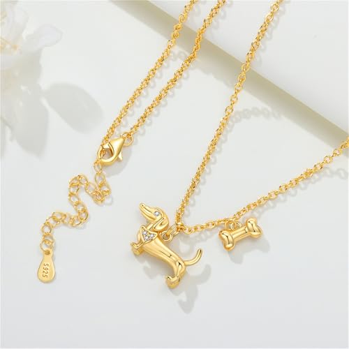 925 Sterling Silver Dainty Necklaces for Women Pendant Jewelry Gift for Her | Hypoallergenic Ocean Animal Love Cherry Blossom Jewelry, Ideal Valentine Birthday Christmas Graduation Gift for Wife Mom - color: Dachshund Dog & Bone