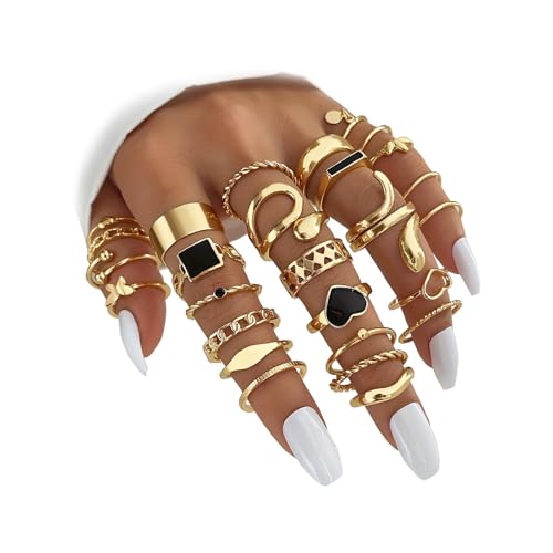 IFKM Gold Knuckle Rings Set For Women Vintage Stackable Joint Finger Midi Rings Dainty Cubic Zirconia Crystal Simple Twist Hollow Cute Rings Pack Jewelry Gift - color: Gold, style: Hidden Love