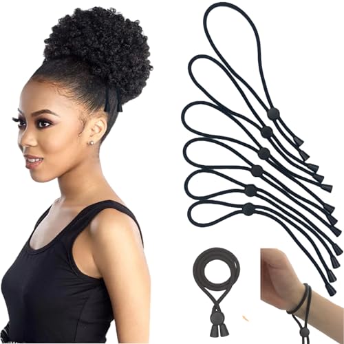 Adjustable Hair Ties for Thick, Curly Hairstyles - Afro Puffs, Ponytails, Locs, Pineapples for Black Women and Girls (Pack of 6) - color: Black