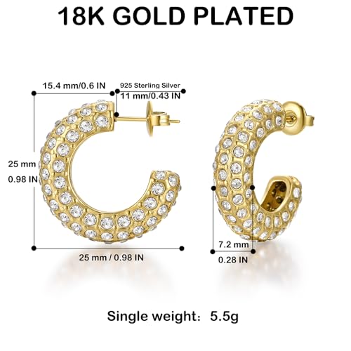 FRUMOS 18K Gold Plated Chunky Hoop Earrings for Women Fashion Thick Gold Hoops Set Jewelry for Birthday Christmas Gifts - color: Gold Full CZ Paved Hoop