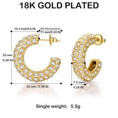 FRUMOS 18K Gold Plated Chunky Hoop Earrings for Women Fashion Thick Gold Hoops Set Jewelry for Birthday Christmas Gifts - color: Gold Full CZ Paved Hoop