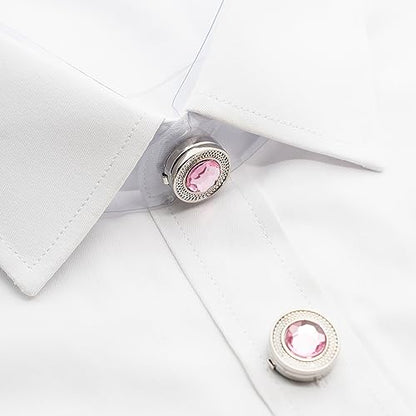 Mens Button Covers Tuxedo Shirt Cufflinks Alternative | Fake cufflinks and alternative fashion jewelry accessories for mens formal business dress shirts suits and groomsmen - color: H Silvery pink