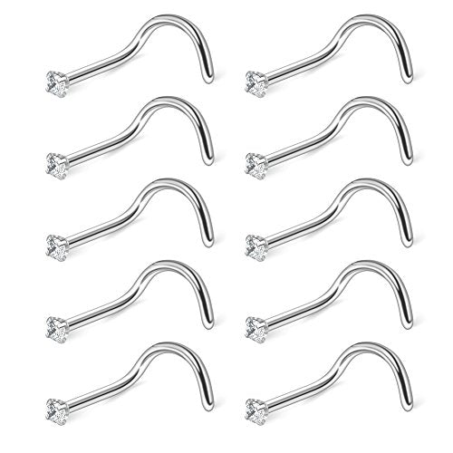 10-30PCS 18G Surgical Steel Mix Color Diamond CZ Nose Stud Rings Screw Piercing Jewelry 1.5mm 2mm 2.5mm 3mm - style: 10PCS - 1.5mm Clear CZ