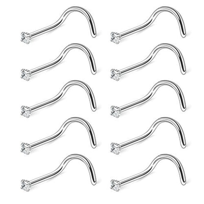 10-30PCS 18G Surgical Steel Mix Color Diamond CZ Nose Stud Rings Screw Piercing Jewelry 1.5mm 2mm 2.5mm 3mm - style: 10PCS - 1.5mm Clear CZ