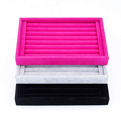7 Slots Velvet Ring Earrings Studs Tray Showcase Display Jewelry Organizer Insert Tray for Accessory Storage