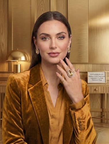 NYFASHION101 Radiant Teardrop Stone Adjustable Cocktail Statement Ring - color: Clear Encircled Teardrop, Light Brown