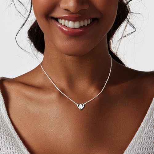 Airmb Heart Necklace for Women Gold/Silver Plated Trendy Heart Choker Lover Pendant Hypoallergenic Fashion Gold/Silver Necklace for Women Love Jewelry Gift for Women Girlfriend - color: One Cubic Zirconia-Silver