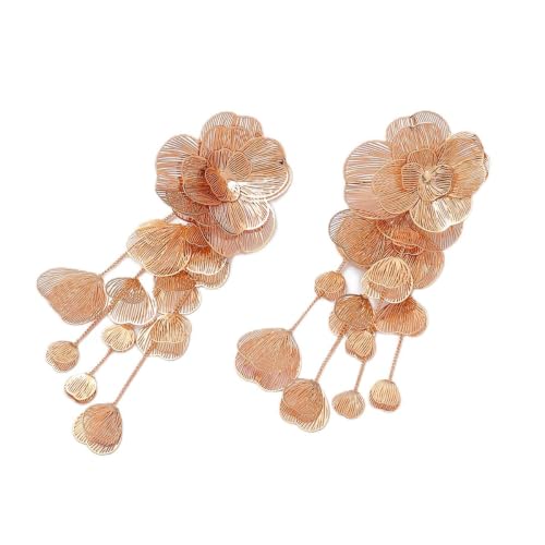 Dangle Flower Gold Earrings for Women, Trendy Statement Hoop Earrings, Gold Floral Drop Earrings Jewelry for Gifts - color: Long Flower - Gold