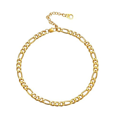 U7 Ankle Bracelets for Women Stainless Steel Waterproof Tarnish Resistant | 18K Gold Plated/Silver/Rose Gold Anklets, Cuban Chain Anklet Bracelets, Perfect for Summer Beach and Vacation Outfits - color: Gold Plated-5mm-Figaro Chain