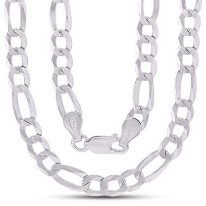 14K Gold or Rhodium Plated Silver Figaro Chain For Men | 1mm-13mm Thick | Solid 925 Figaro Italian Necklaces For Men - style: 5.50MM- White
