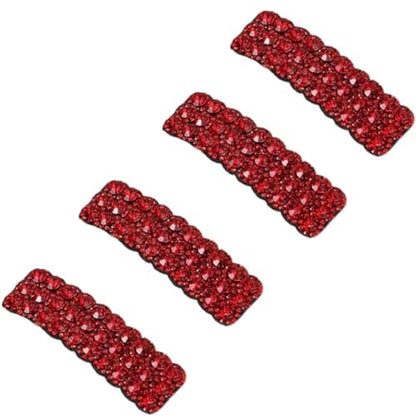 4PCS Red Fashion Korean Style Rhinestones Snap Hair Clips,Rectangular Hairpins Shiny Luxury Hairpins BB Clip Barrettes Hair Accessories for Girls Barrettes(ZS618)