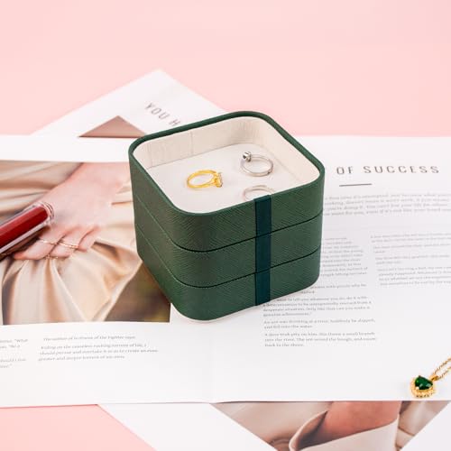 Set of 3 Small Stackable Jewelry Organizer Trays Mini Jewelry Drawer Oragnizer Small Jewelry Display Tray for Necklace Bracelet Rings Earrings and Makeup (DarkGreen) - color: DarkGreen