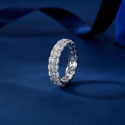 Moissanite Eternity Ring for Women Round Cut D Color VVS1 Moissanite Wedding Band, S925 Sterling Silver 18K White Gold Plated Promise Engagement Rings for Women - style: 2.604CTTW Half Eternity Band