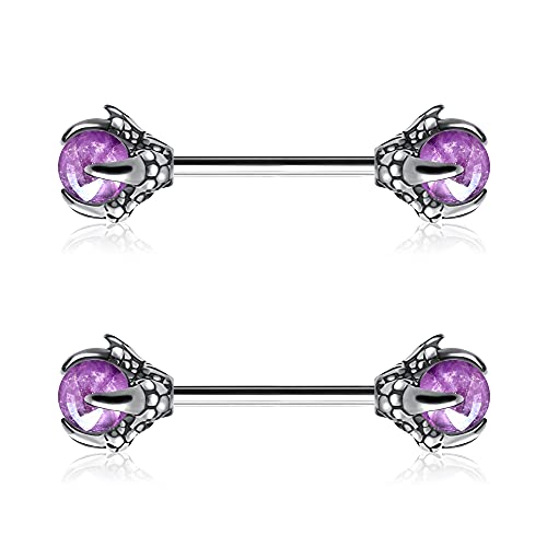 OUFER 14G Dragon Claw Nipple Rings With Natural Stone - 316L Stainless Steel Piercing Jewelry for Women