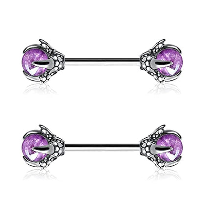 OUFER 14G Dragon Claw Nipple Rings With Natural Stone - 316L Stainless Steel Piercing Jewelry for Women
