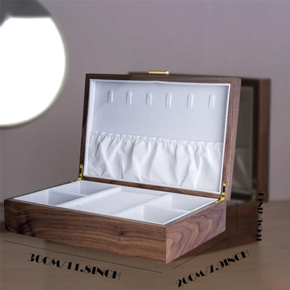 High-end Solid Wood Jewelry Storage Box Ladies Retro Wooden Necklace Jewelry Bracelet Watch Display Box Handmade Wedding Birthday Anniversary Jewelry Collection Box(Single layer) - size: single layer
