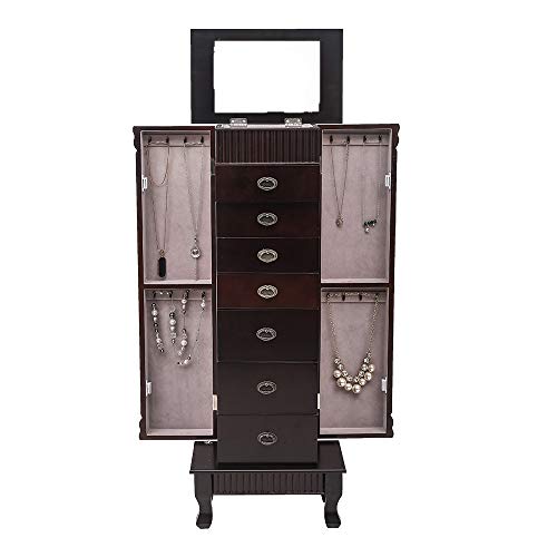 Vasitelan Large Standing Jewelry Armoire Cabinet Chest with Drawers,Jewelry Box Storage Organizer with Top Flip Mirror, Retro Standing Wood Jewelry Cabinet (Style 5-7 Drawers) - color: Style 5-7 Drawers