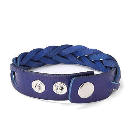 CCBFY Genuine Leather Bracelet Braided Sporty Wide Wristband Punk Jewelry for Men Women - color: 1 Piece - Blue