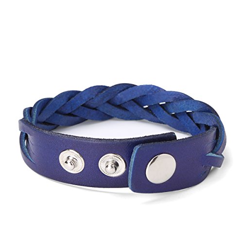 CCBFY Genuine Leather Bracelet Braided Sporty Wide Wristband Punk Jewelry for Men Women - color: 1 Piece - Blue