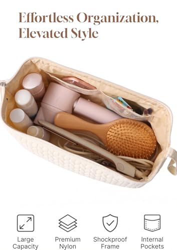 TeeYee Nylon Hair Tools Travel Bag for Dyson Airwrap Quilted Toiletry Bag | Travel Storage Bag for Shark Flexstyle/Curling Iron,Water-repellent,Wide-open,Well-structured,Heat-safe lining,002beige - color: 002Beige