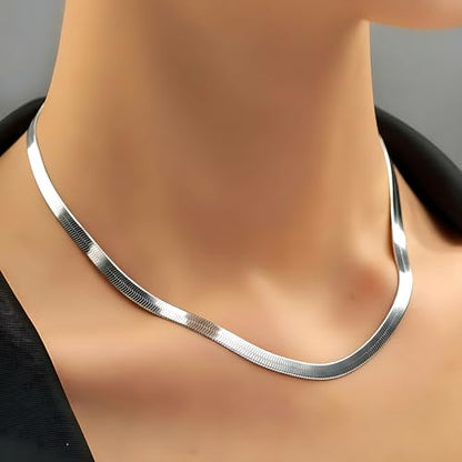 LIFETIME JEWELRY 5mm Flexible Gold Herringbone Necklace for Women & Men - 24k Real Gold Plated Chain - with Lifetime Replacement - color: White Gold, size: 20 inches
